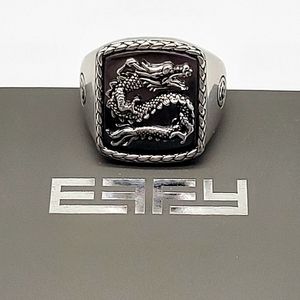 EFFY Men's Dragon Statement Ring with Genuine Hematite and 925 Sterling Silver